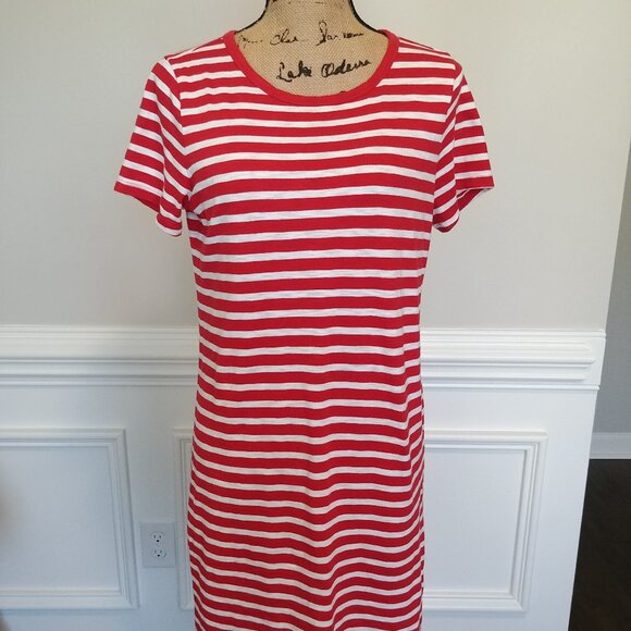 Nice Pre-Owned OLD NAVY Red/ White T-shirt Dress, Size Medium. Machine Washable. - Picture 1 of 11